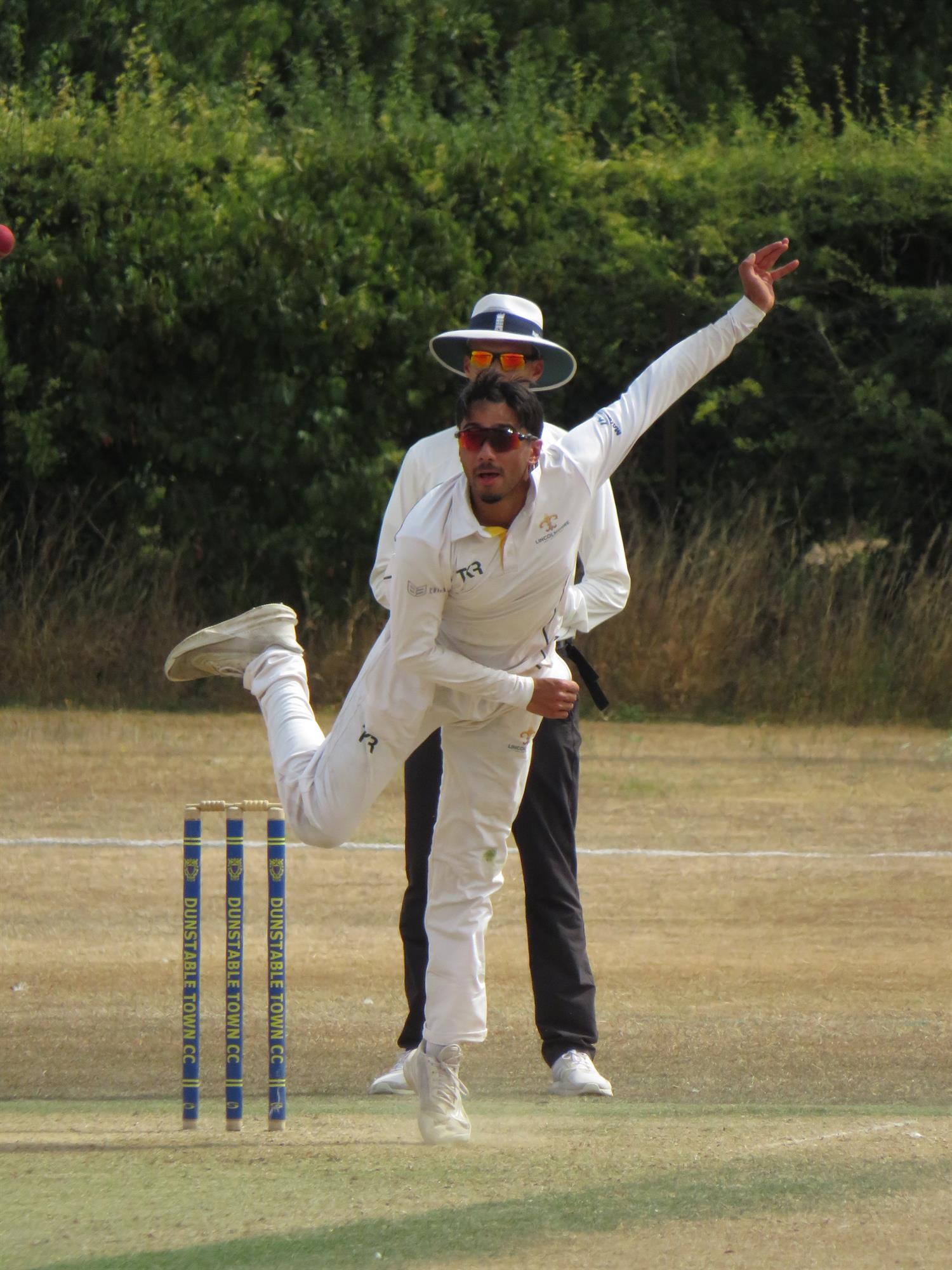 Bedfordshire v Lincolnshire, NCCA Cluberly Eastern Div 2 match, held at Dunstable Town Cricket Club on 02/08/2026 .
Seamus Nazir bowling for Lincolnshire C.C.C.