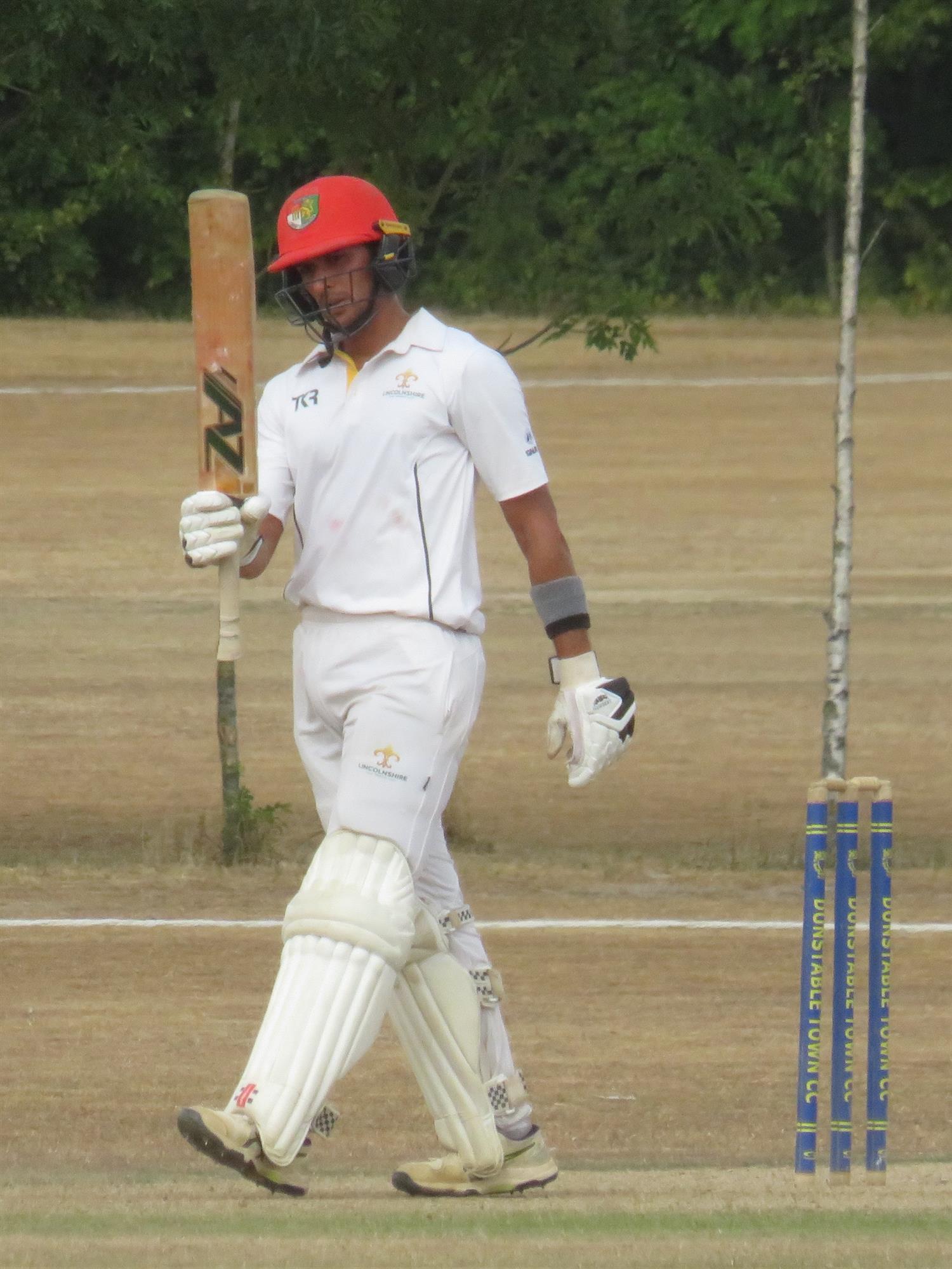 Bedfordshire v Lincolnshire, NCCA Cluberly Eastern Div 2 match, held at Dunstable Town Cricket Club on 02/08/2026 .
Amartya Kaul acknowledges the applause on reaching his maiden Championship half century for Lincolnshire. 