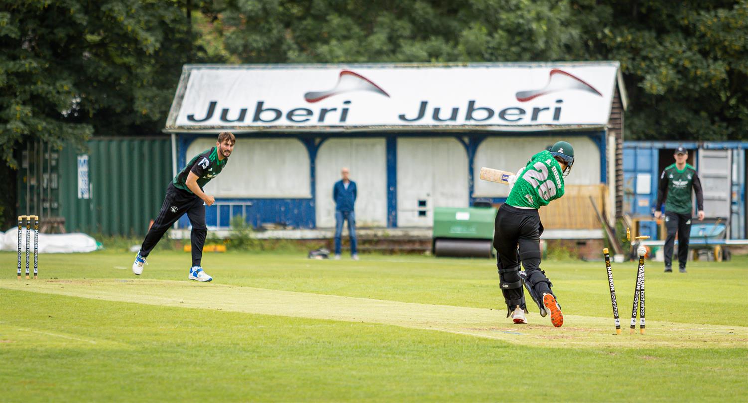 Archie Dodds bowled by Toby Greatwood in Buckinghamshire v Berkshire, NCCA Trophy match, held at High Wycombe Cricket Club on 07/06/2026 .