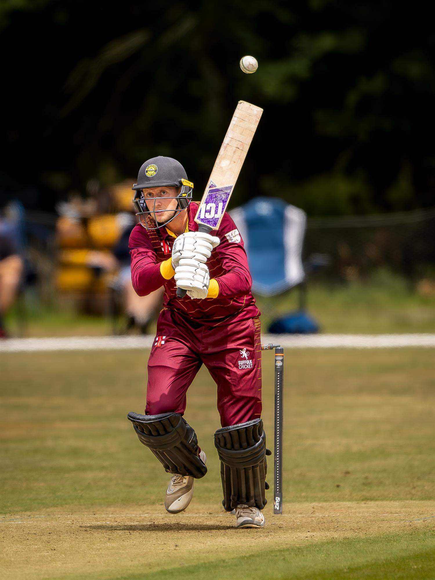Darren Ironside batting for Suffolk in the first of two NCCA Dojo T20 matches against Hertfordshire at Mellis Cricket Club on July 5th, 2026.