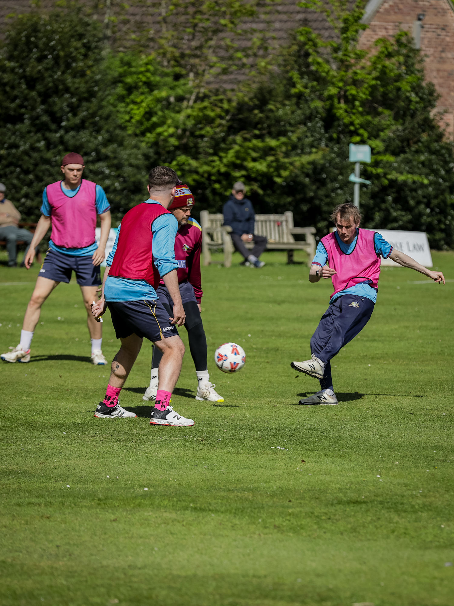 The Cambridgeshire squad warming up ahead of the two NCCA T20 matches against Lincolnshire at Bracebridge Heath Cricket Club on May 5th, 2024.