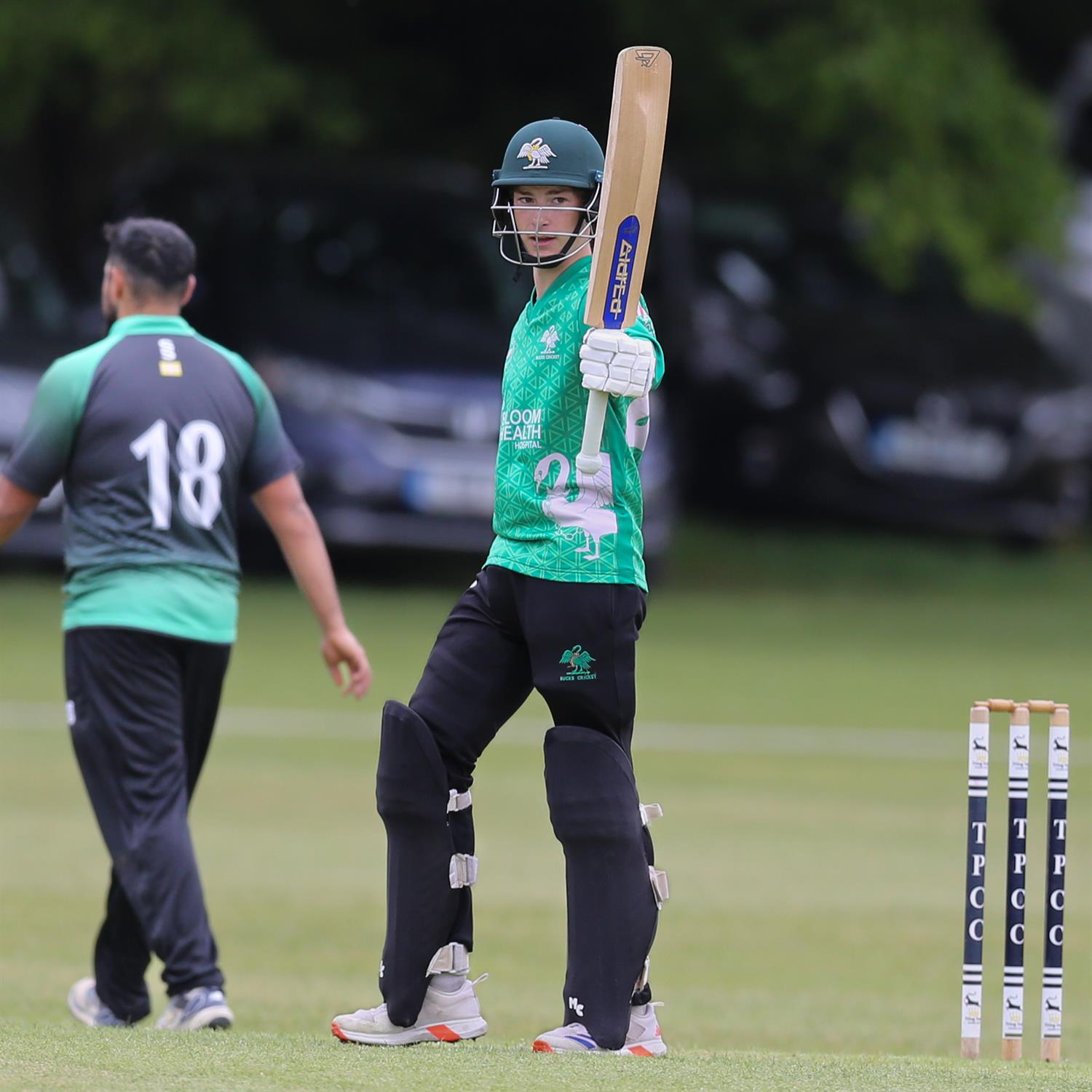 Archie Dodds acknowledges his maiden half century for Buckinghamshire against Dorset in their NCCA Trophy Group 4 match, held at Tring Park CC on 10/05/2026 .