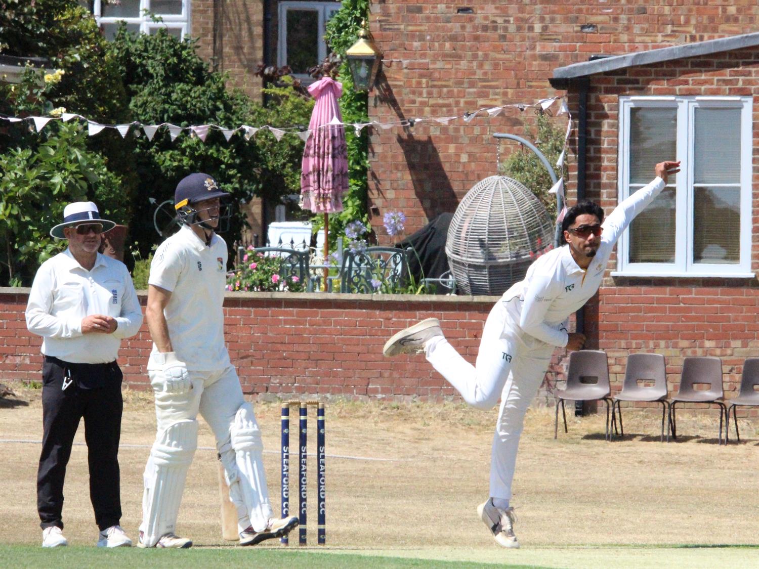 Lincolnshire v Norfolk, NCCA Cluberly Eastern Div 2 match, held at SLEAFORD C C  on 12/07/2026 .
Seamus Nazir bowling on his Lincolnshire debut.