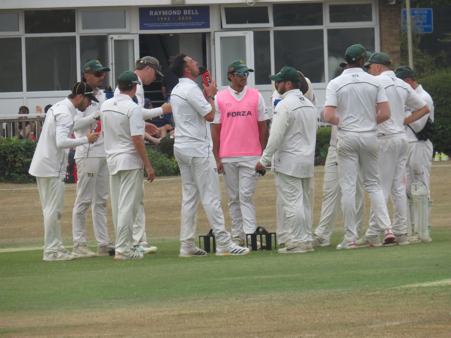 Lincolnshire v Norfolk, NCCA Cluberly Eastern Div 2 match, held at SLEAFORD C C  on 12/07/2026 .
Lincolnshire take a much needed drinks break.