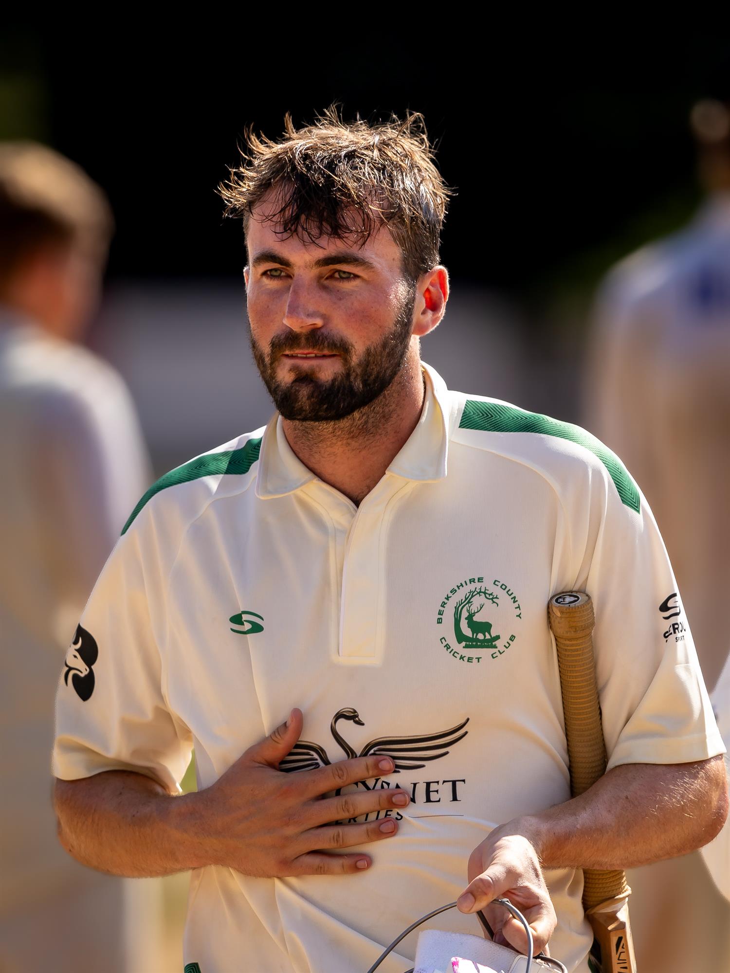 Berkshire's Toby Greatwood leaving the field after hitting the winning runs on the third day of the NCCA Cluberly Championship match against Oxfordshire held at Falkland Cricket Club from July 12th–14th, 2026.