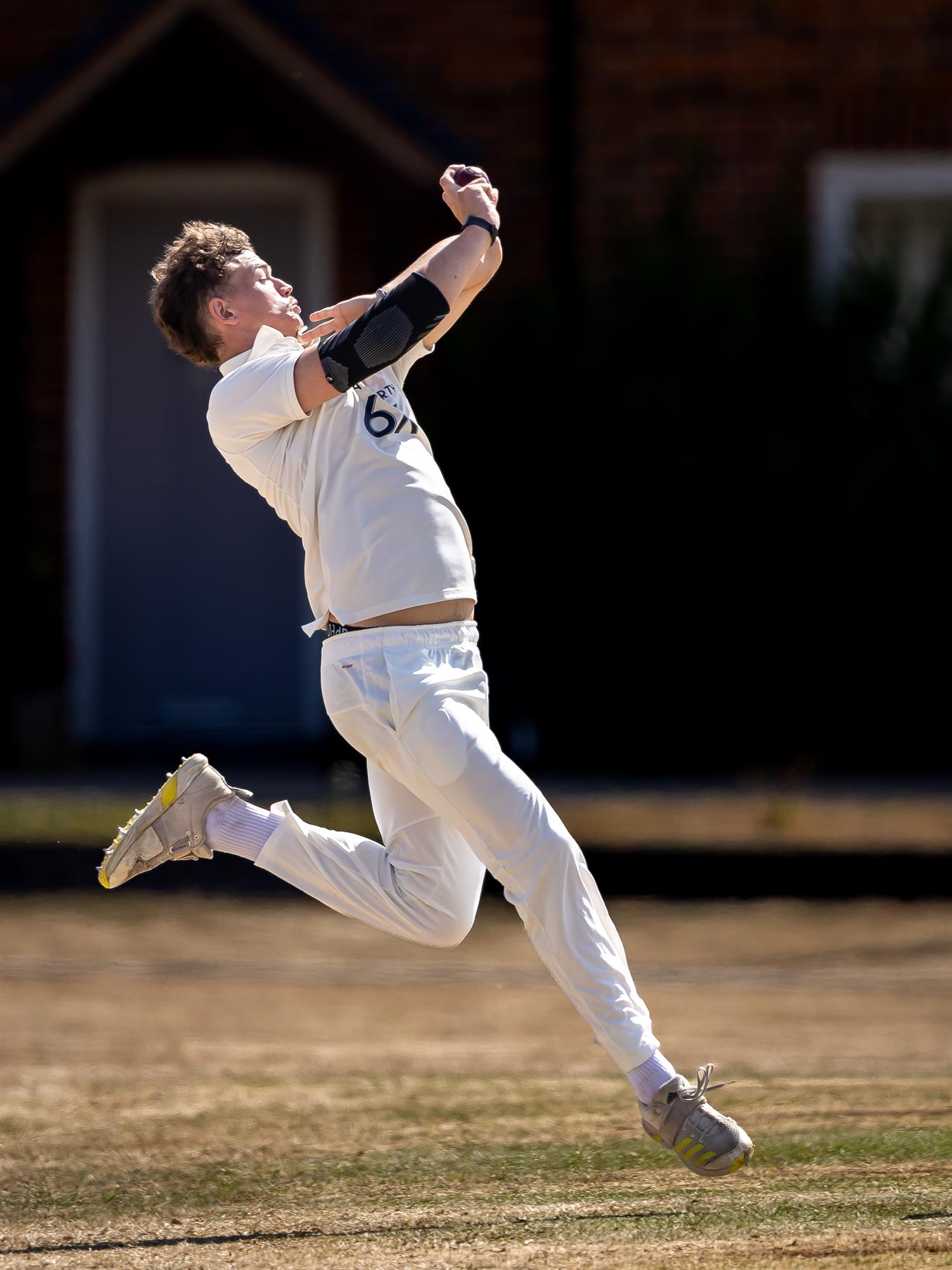 Wiltshire's Archie Pascoe bowling on the first day of the NCCA Cluberly Championship match against Devon held at South Wilts Cricket Club from August 23rd–25th, 2026.