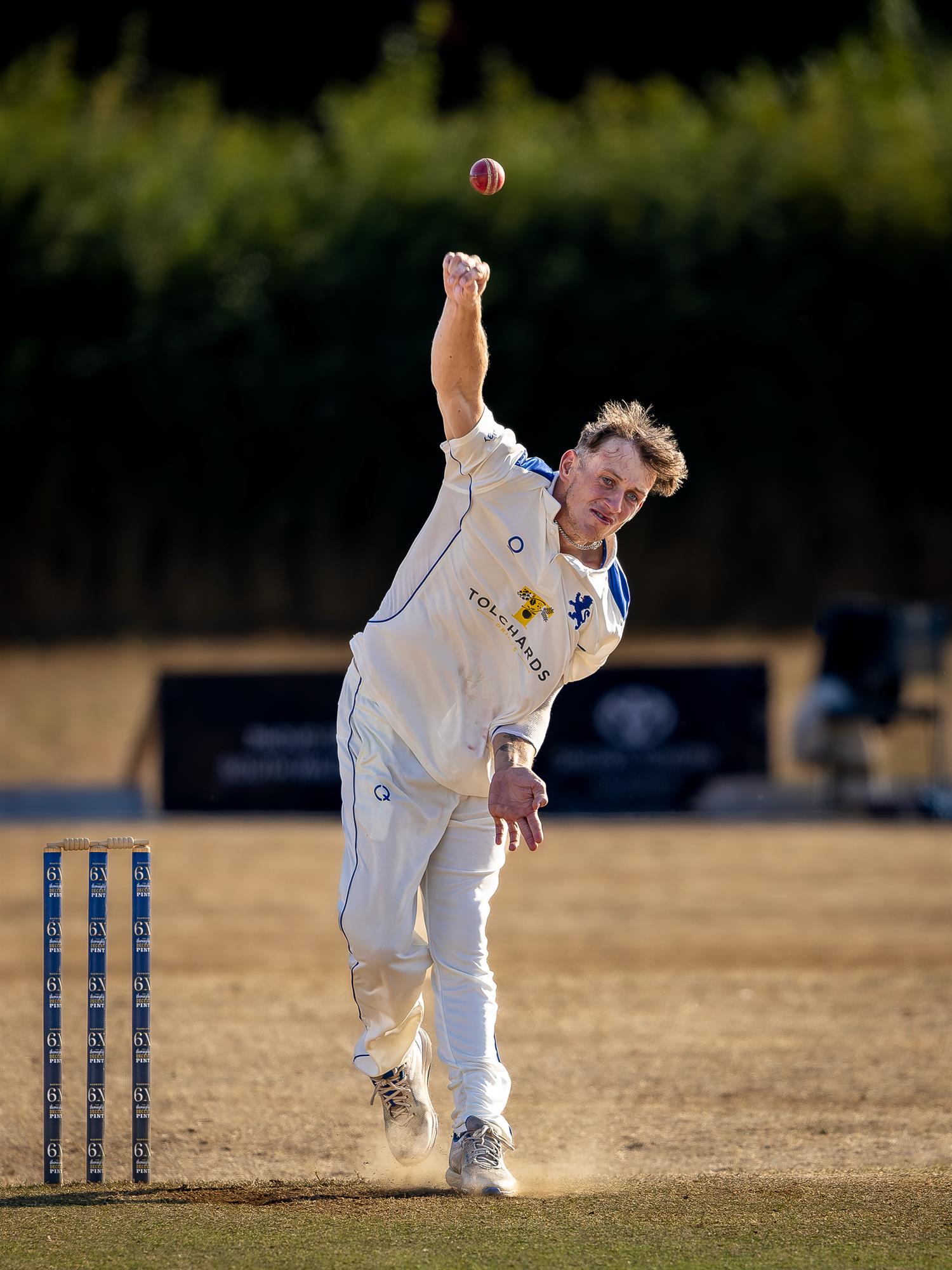 Cameron Kidd bowling for Devon on the first day of the NCCA Cluberly Championship match against Wiltshire held at South Wilts Cricket Club from August 23rd–25th, 2026.