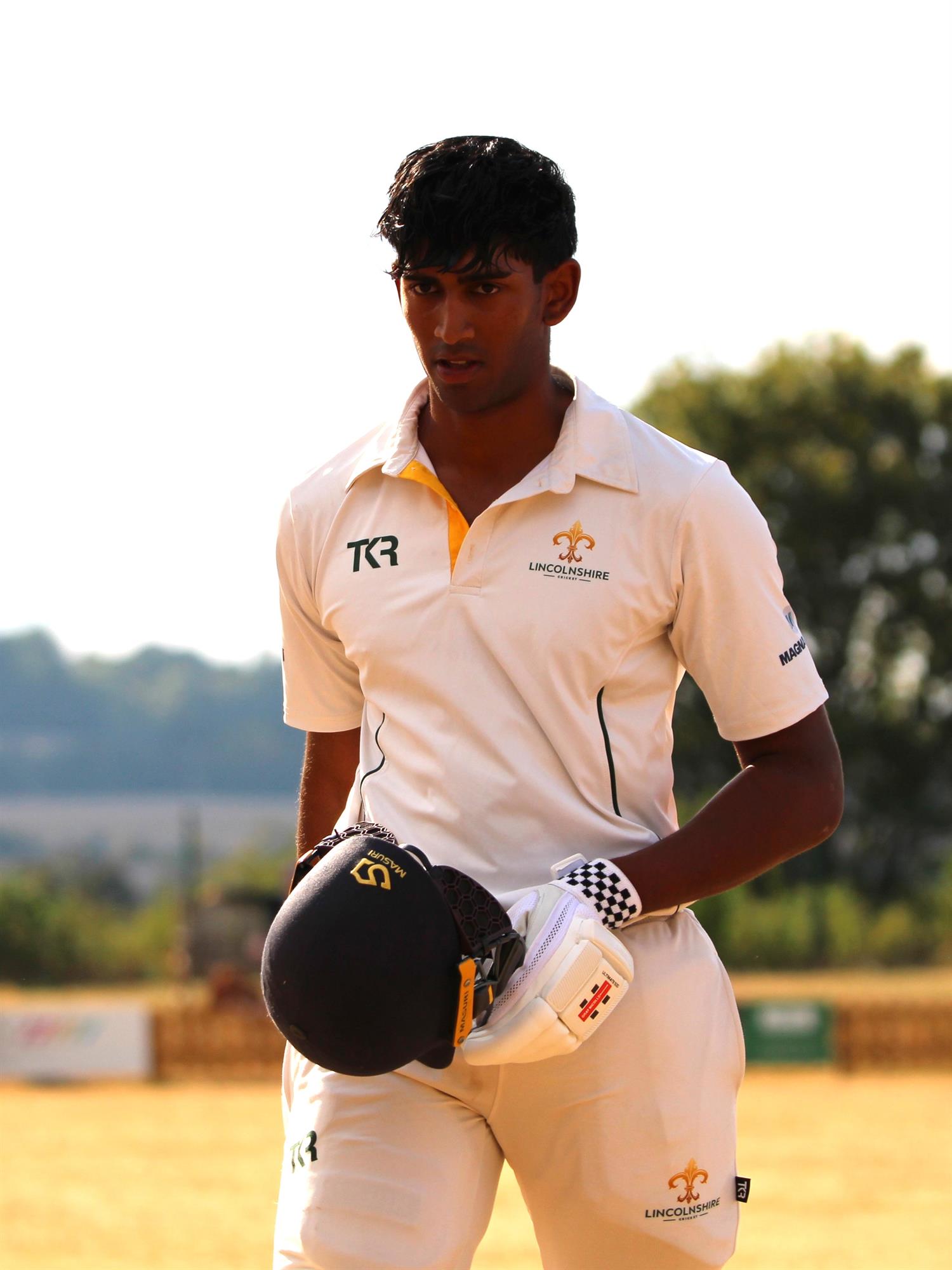 Hertfordshire v Lincolnshire, NCCA Cluberly Eastern Div 2 match, held at Lucas Lane on 26/07/2026 .
Pranav Pothula leaving the field having made his maiden century (113)  for Lincolnshire C.C.C. in the Championship.