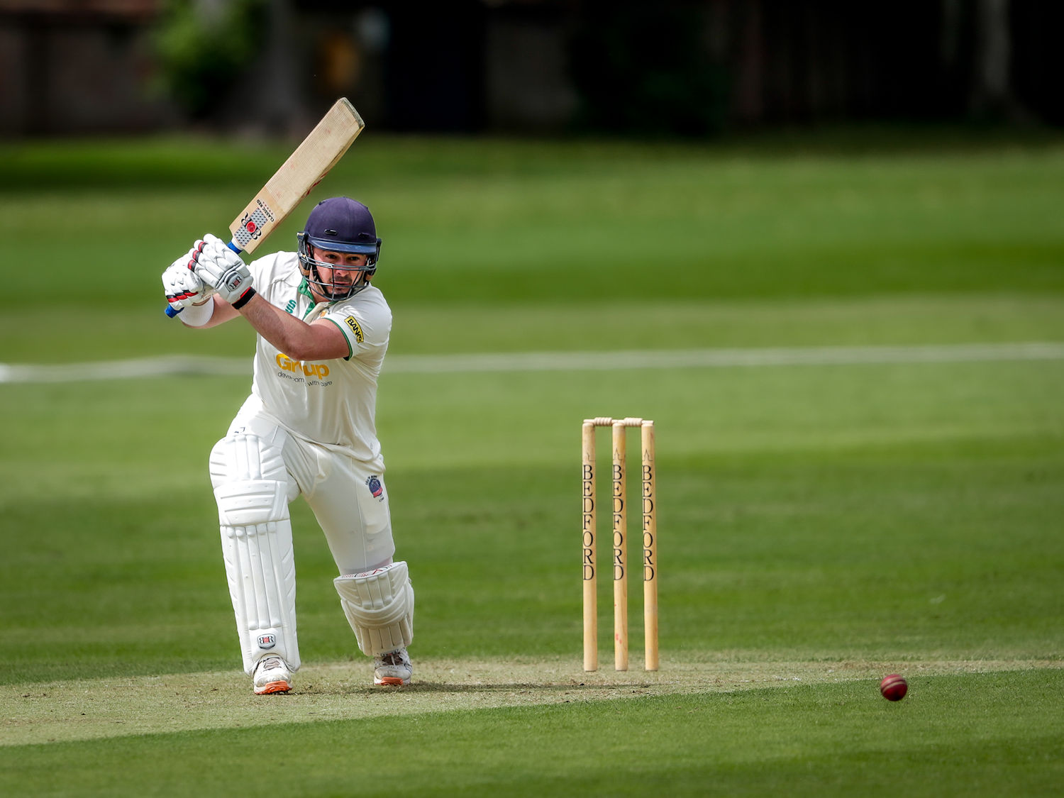 Oli McGee batting for Northumberland on the first day of the Durant Cricket National Counties Championship match against Bedfordshire at Bedford School on July 23rd, 2023.