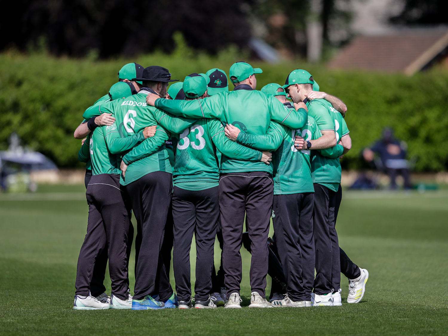 Buckinghamshire team huddle during the NCCA Trophy match against Wiltshire at Marlborough College on May 29th, 2023.