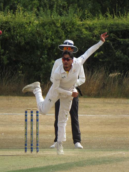 Bedfordshire v Lincolnshire, NCCA Cluberly Eastern Div 2 match, held at Dunstable Town Cricket Club on 02/08/2026 .
Seamus Nazir bowling for Lincolnshire C.C.C.