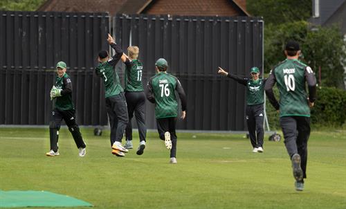 Berkshire celebrate taking a wicket as a team in Buckinghamshire v Berkshire, NCCA Trophy match, held at High Wycombe Cricket Club on 07/06/2026 .