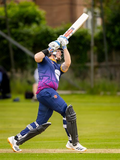 Oxfordshire's Hayden Rossouw reached a half-century from 45 balls in the NCCA NV Play Trophy Quarter Final against Wiltshire at Warminster Cricket Club on June 7th, 2026.