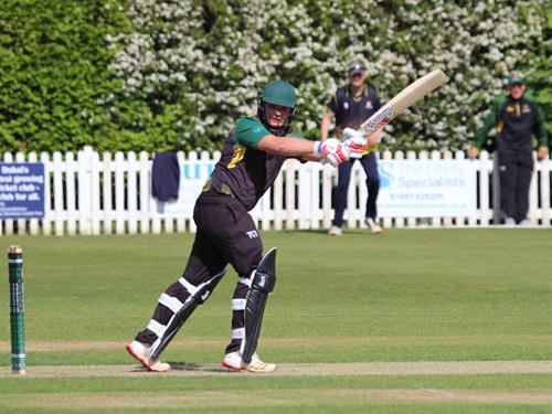 Lincolnshire v Norfolk, NCCA Trophy Group 2 match, held at Woodhall Spa on 10/05/2026 .
James Laud of Lincolnshire, hits to the leg side.
