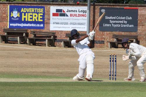 Lincolnshire v Norfolk, NCCA Cluberly Eastern Div 2 match, held at SLEAFORD C C  on 12/07/2026 .
Pranav Pothula hits out for Lincolnshire C.C.C.