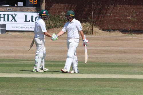 Lincolnshire v Norfolk, NCCA Cluberly Eastern Div 2 match, held at SLEAFORD C C  on 12/07/2026 .
James Laud (right) reaches his maiden fifty for Lincolnshire C.C.C. in the Championship.