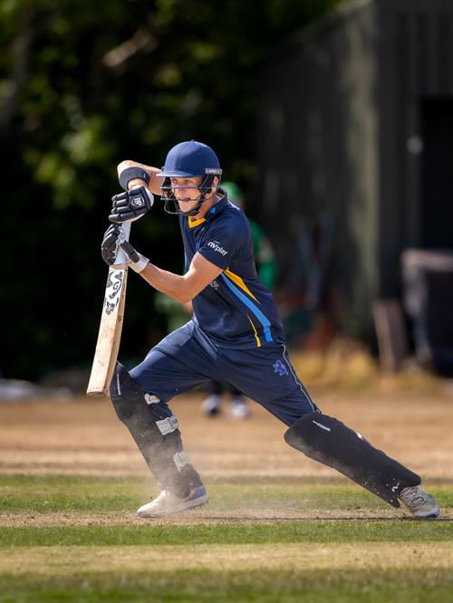Cameron Kidd batting for Devon in the NCCA Dojo T20 Super 12s Final against Buckinghamshire at Exeter Cricket Club on August 9th, 2026.