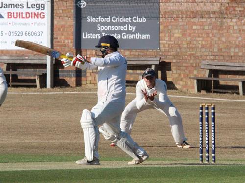 Lincolnshire v Norfolk, NCCA Cluberly Eastern Div 2 match, held at SLEAFORD C C  on 12/07/2026 .
Lincolnshire captain Nic Keast hits through the off side.
