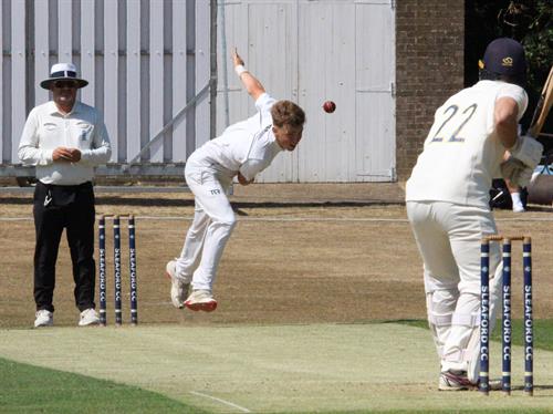 Lincolnshire v Norfolk, NCCA Cluberly Eastern Div 2 match, held at SLEAFORD C C  on 12/07/2026 .
Matty Mills of Lincolnshire C.C.C. in full flow.
