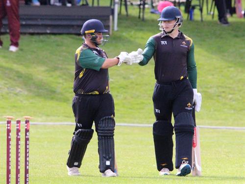 Suffolk v Lincolnshire, NCCA T20 Group 2 match, held at Friars Road, Hadleigh on 14/06/2026 .
Captain Nic Keast (91 not out) and Freddie Gosnell (52 runs) touch gloves at the start of a 104 run opening partnership for Lincolnshire C.C.C.