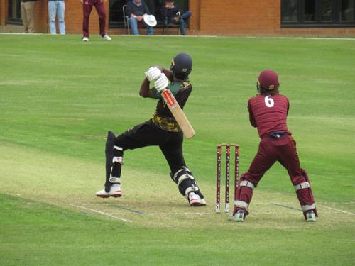 Suffolk v Lincolnshire, NCCA T20 Group 2 match, held at Friars Road, Hadleigh on 14/06/2026 .
Pranav Pothula of Lincolnshire hits one of his five sixes during his innings of 56 runs from 31 balls.