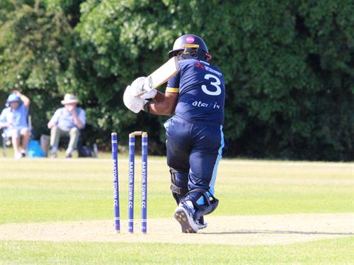 Lincolnshire v Cambridgeshire, NCCA T20 Group 2 match, held at Barton Town CC on 21/06/2026 .
Mohammed Rizvi of Cambridgeshire is bowled by Matty Mills.