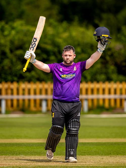 Cheshire's Patrick Ashling scored a century from 50 balls in the second of two NCCA Dojo T20 matches against Cumbria at Nantwich Cricket Club on June 21st, 2026. 