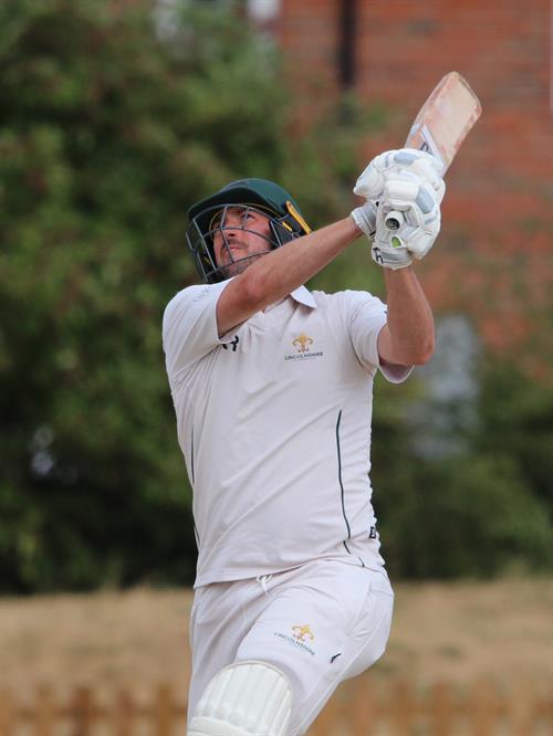 Hertfordshire v Lincolnshire, NCCA Cluberly Eastern Div 2 match, held at Lucas Lane on 26/07/2026 .
Mark Footitt hitting out for quick runs in the Lincolnshire first innings.