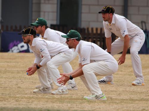 Hertfordshire v Lincolnshire, NCCA Cluberly Eastern Div 2 match, held at Lucas Lane on 26/07/2026 .
The Lincolnshire slip fielders wait their chance. Left to right: Tom Keast, Nic Keast, Sam Evans and Mark Footitt.