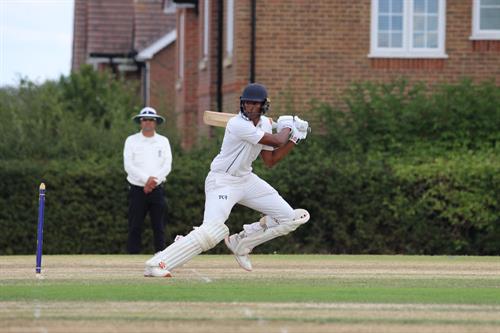 Hertfordshire v Lincolnshire, NCCA Cluberly Eastern Div 2 match, held at Lucas Lane on 26/07/2026 .
Pranav Pothula making a fine maiden century in the first innings of the Championship match for Lincolnshire C.C.C. (113 runs from 98 balls).